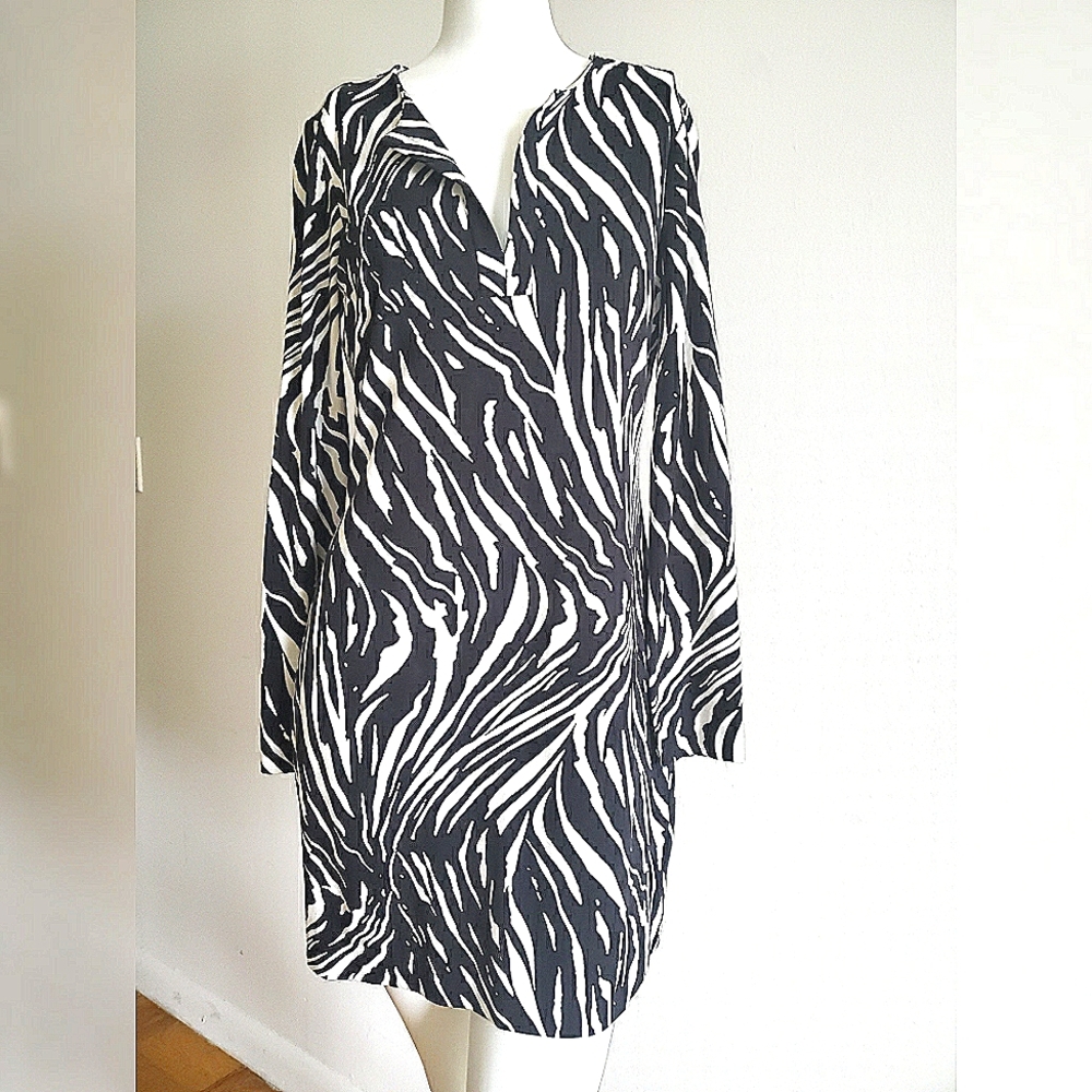 Diane Von Fürstenberg 3/4 Sleeve Jersey Dress Zebra Print Size 